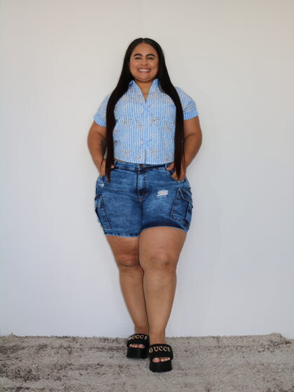 Camisa Rayada con Bordado - Talla Plus