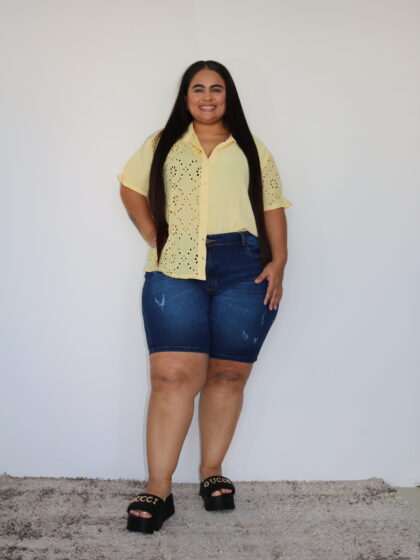 Short Denim Liso Oscuro - Talla Plus