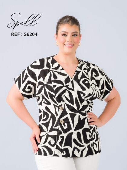 Camisa Estampada con Cuello en V