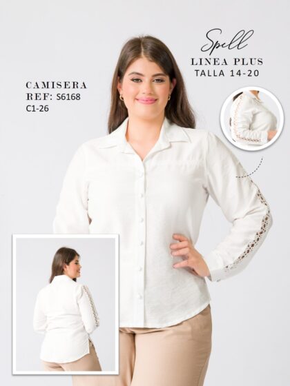 Camisa Blanca con Bordado en Mangas - Talla Plus