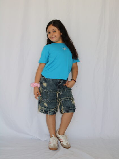 Bermuda Infantil de Denim Deslavado y Acabado Desgastado