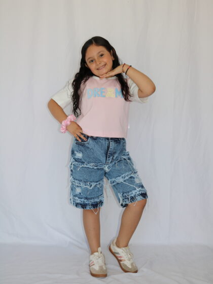 Blusa Infantil de Manga Corta Estilo Colorblock con Texto Frontal
