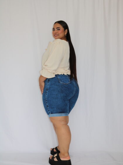 Bermuda de Denim Estilo Torero con Dobladillo - Talla Plus