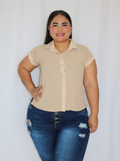 Blusa Camisera de Manga Corta con Botones