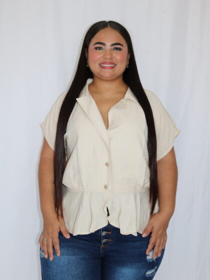 Blusa de Manga Corta con Cuello y Textura Ligera - Talla Plus