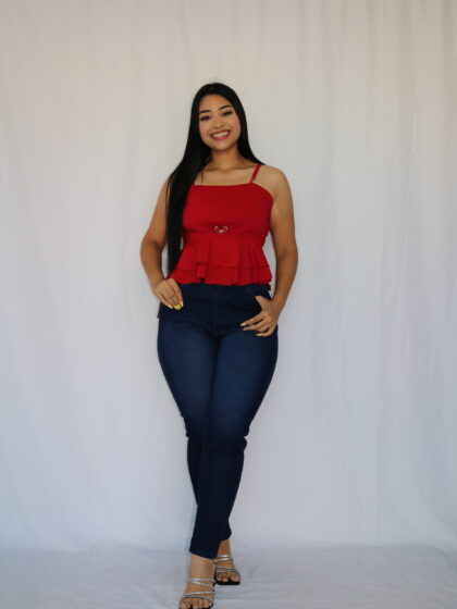 Blusa de Tirantes con Doble Volante en la Cintura y Detalle Metálico
