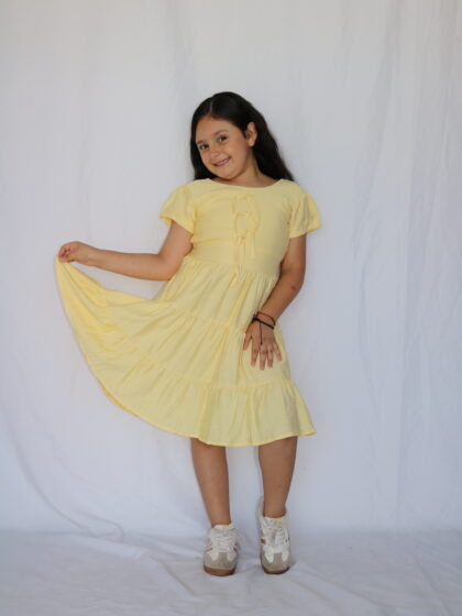 Vestido Infantil Casual de Mangas Cortas con Detalle de Lazos Frontales