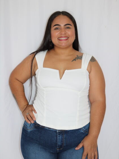 Blusa Corsetera con Escote Cuadrado y Abertura en V - Talla Plus